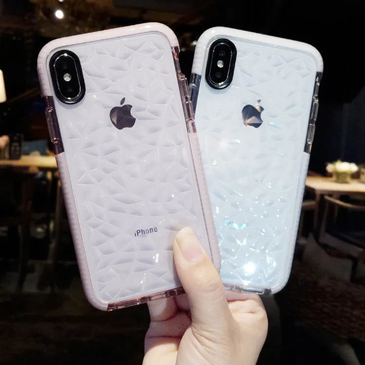 Simple striped soft TPU iPhone case on a phone, showing pink border colour option.