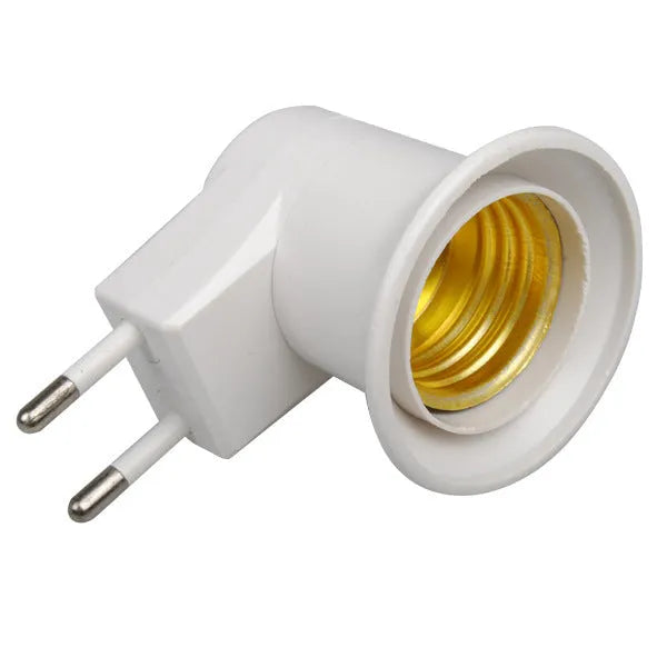 White UK wall plug-in E27 screw lamp holder with a built-in on/off switch.