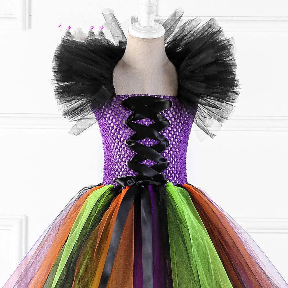 Halloween wizard girl dress in photo colour made from nylon fabric for children ages 2-12