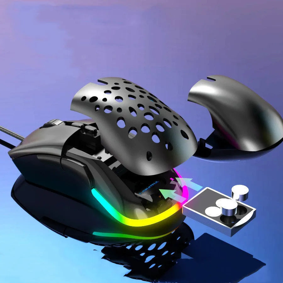 M88 hollow wired wireless gaming mouse with black shell and USB receiver