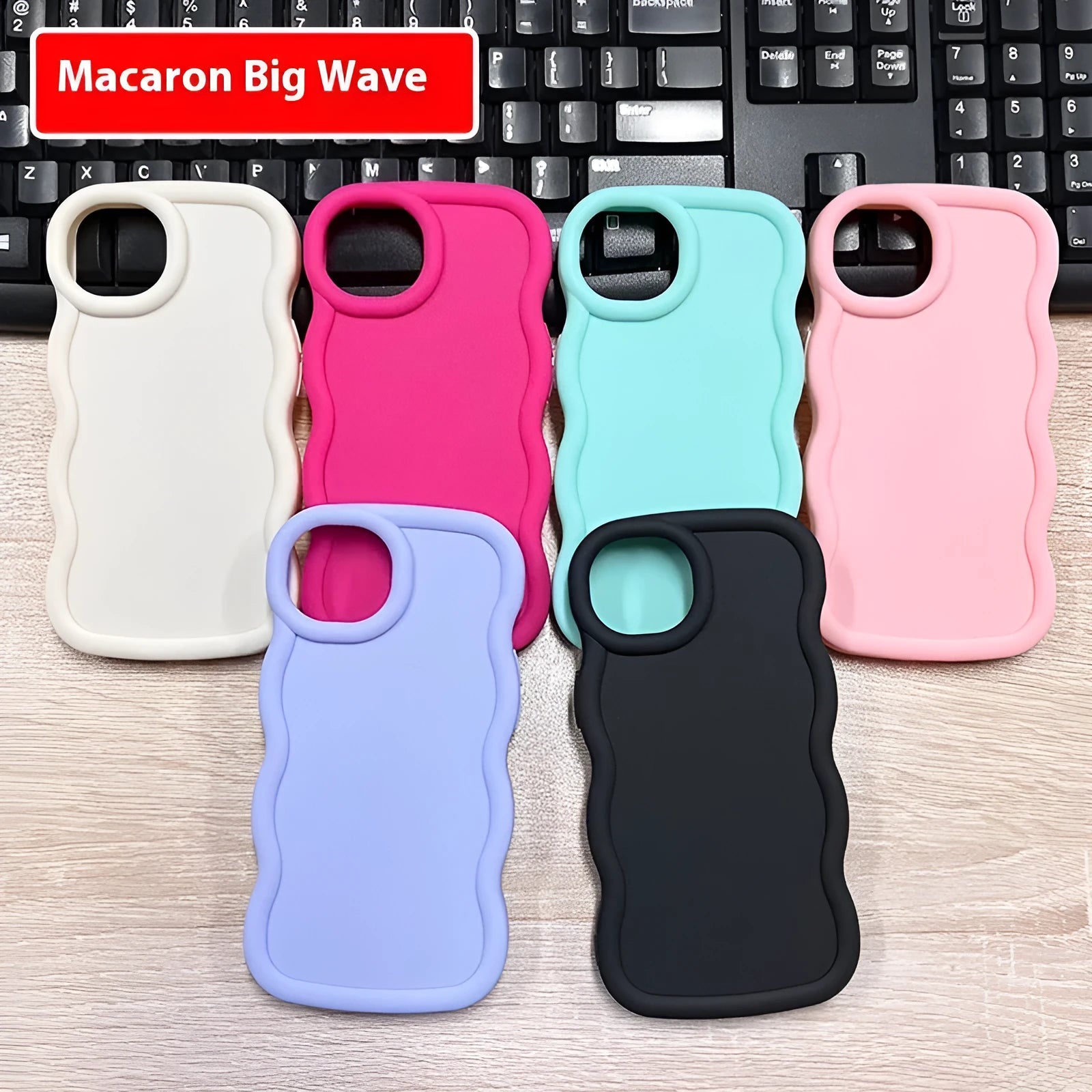 Macaron big wave silicone phone case for iPhone 16 Pro in light greenish blue with frosted finish