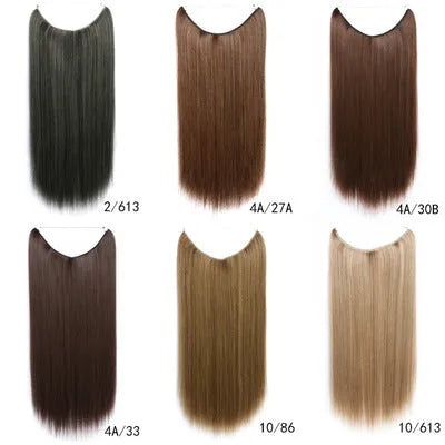 22 inch invisible wire no clips hair extension in silky straight synthetic with matte high temperature silk