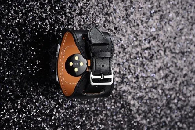 Leather watch strap belt in red, blue, black, or brown, 38mm and 42mm widths for men and women