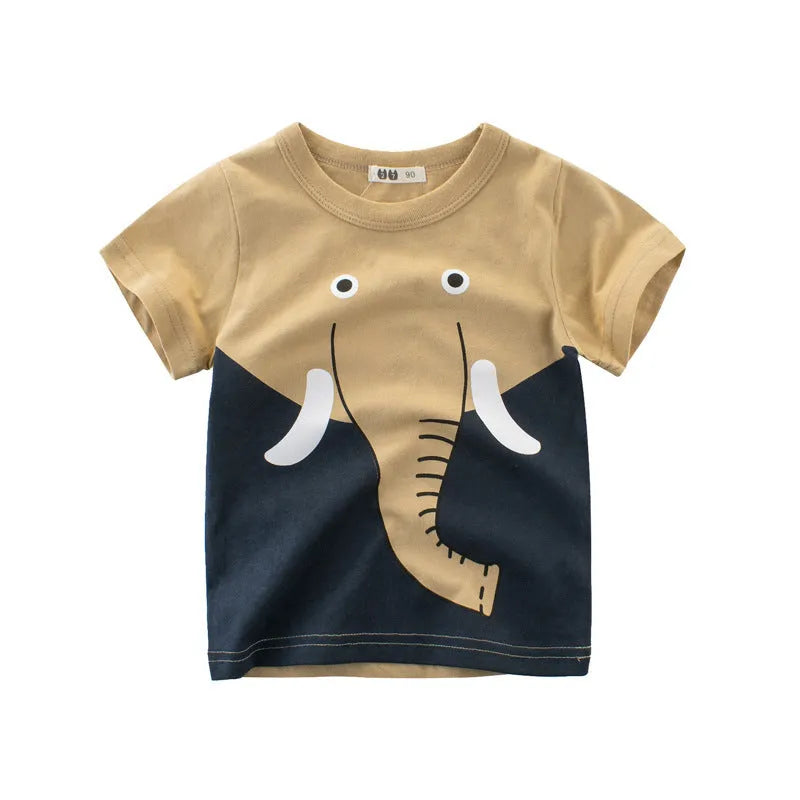 Boys' cotton T-shirt with animal graphic print in sizes 90-140cm