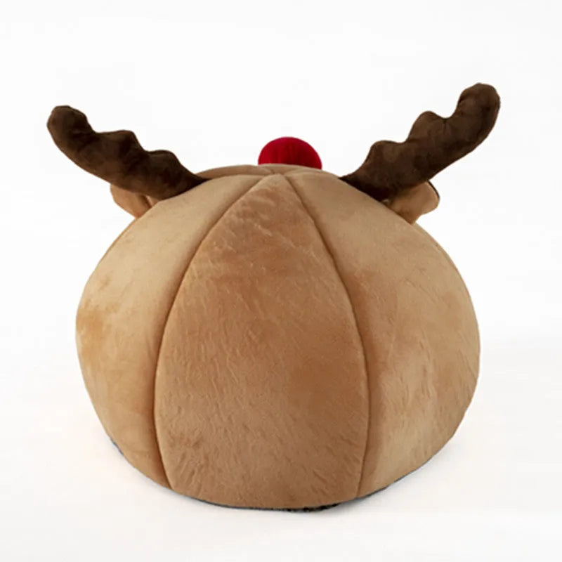 Camel colour reindeer pet tent kennel with soft plush exterior and fleece lining, small size