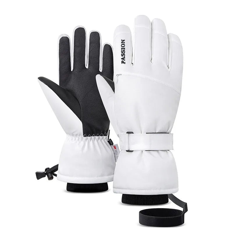 Pair of black waterproof touch screen ski gloves with non-slip palm for winter cycling or skiing