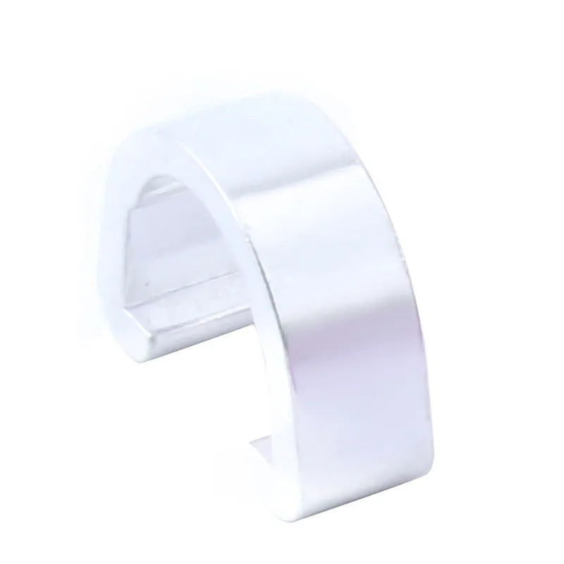 Pack of ten small aluminium alloy C-shaped buckles in assorted colours.