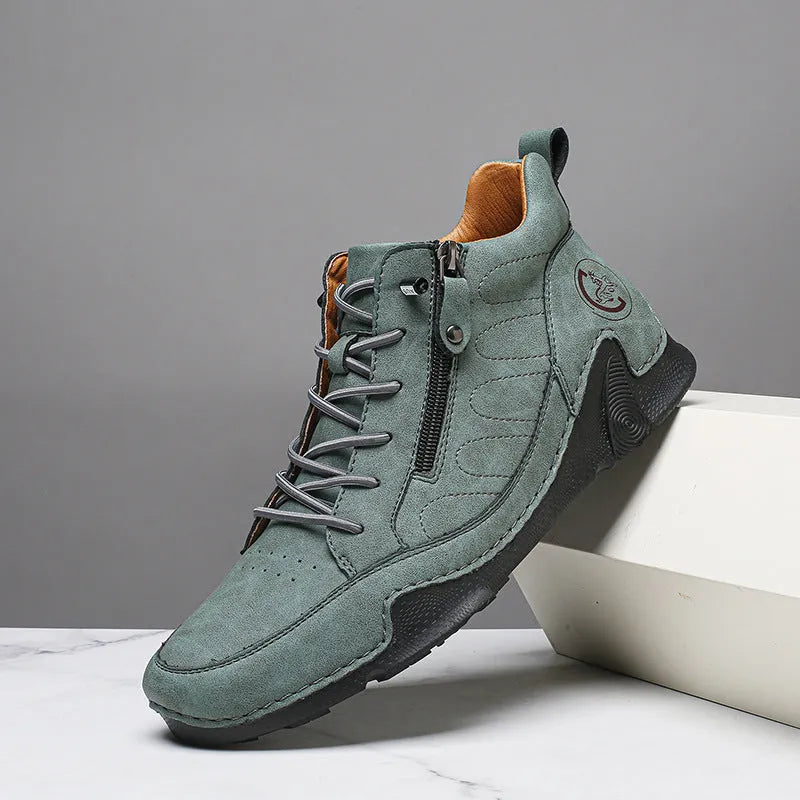 Men's casual ankle boots high top rubber sole lightweight shock absorption brown green black