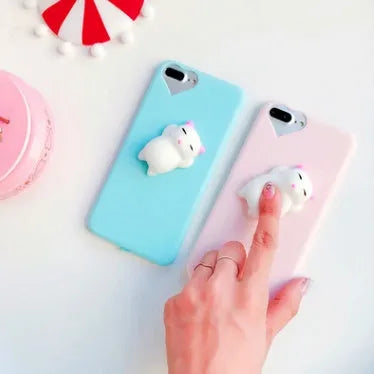 Cartoon cat design silicone phone case for iPhone models in black blue pink white colours