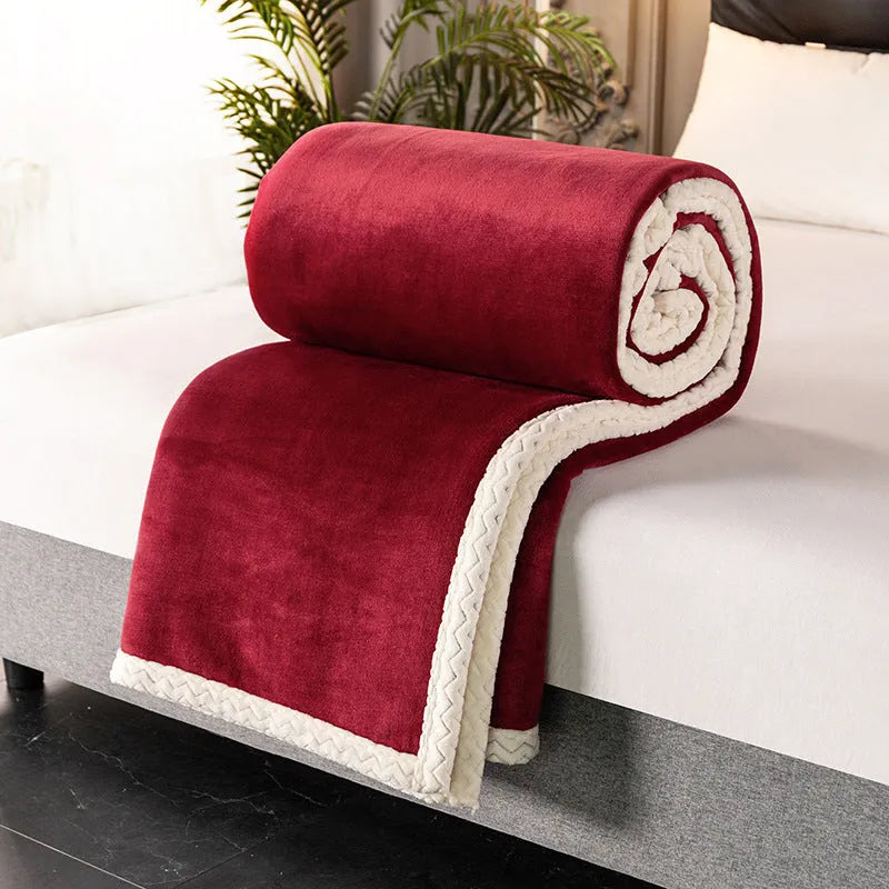 Double fleece blanket in thick 530gsm polyester, plain modern style, shown in blue colour option