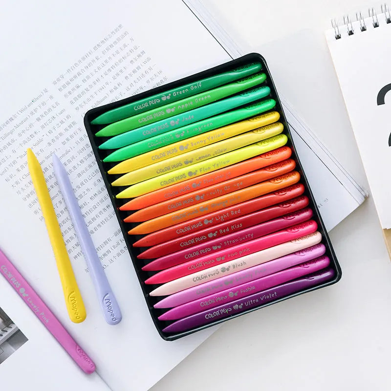 24 colour plastic crayons in carton pack, 128mm length, for children's drawing