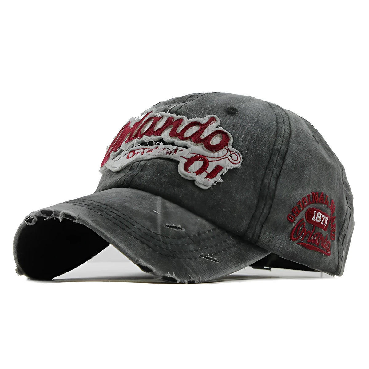 Cotton washed letter hat cowboy retro baseball cap in black, khaki, navy, and red with adjustable strap