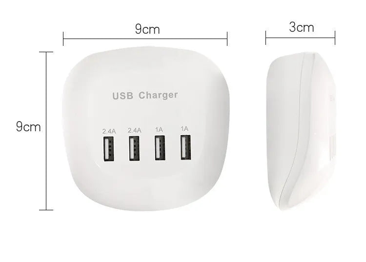 White dual USB wall charger with EU plug style on a plain background