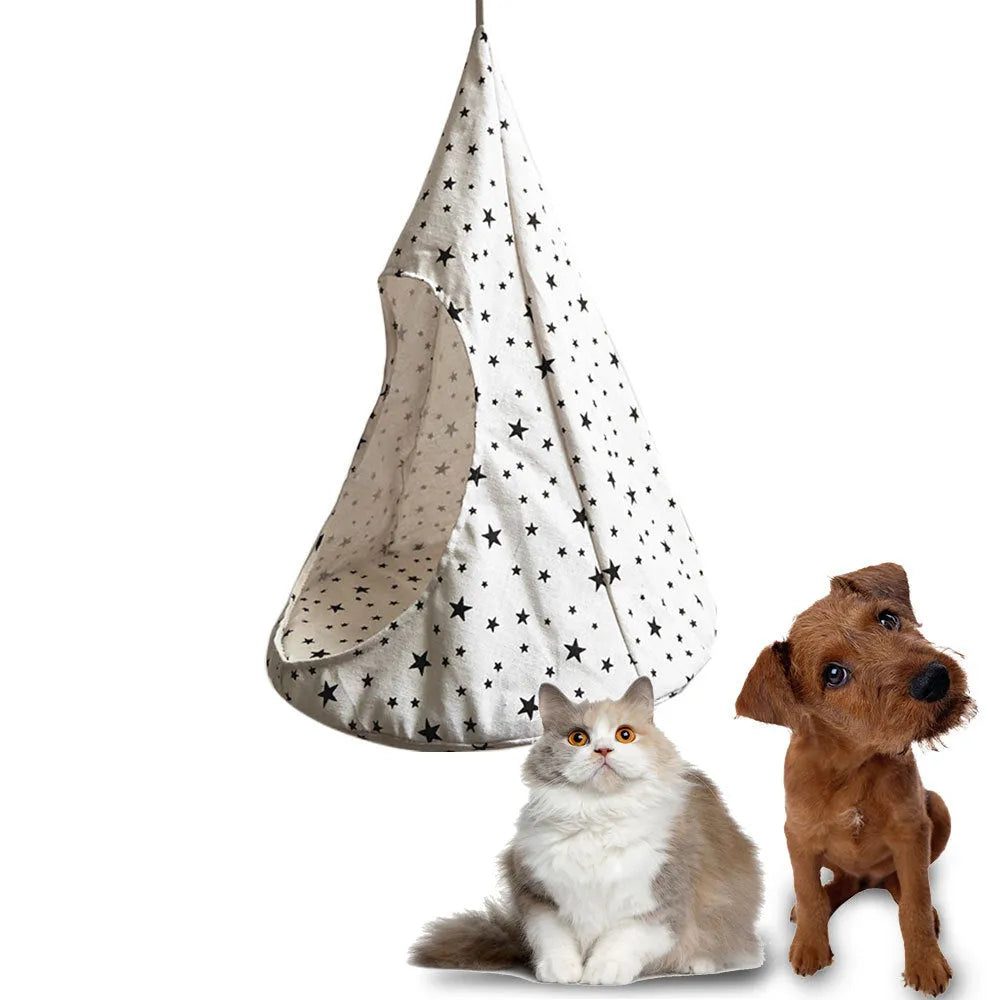 Cloth hanging cat bed nest in cotton print, S size 35x35x45cm for small pets
