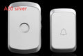 Wireless doorbell system with plug-in receiver and battery-powered transmitter showing colour options