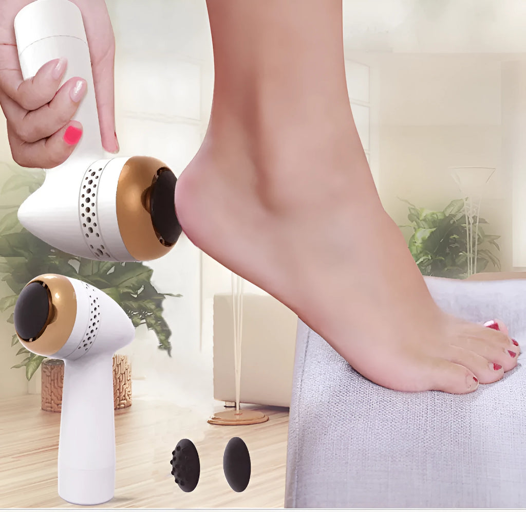 Electric vacuum foot grinder with a refined quartz grinding head in a gold finish.