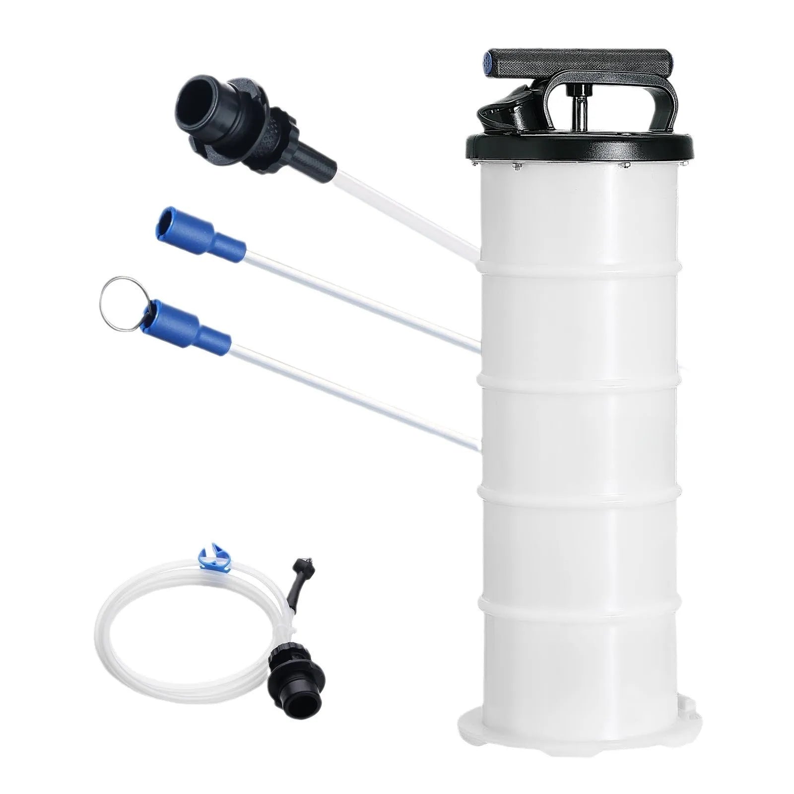 White and black portable manual oil-pumping machine with PP body, 6.5 litre capacity, and hand pump lever