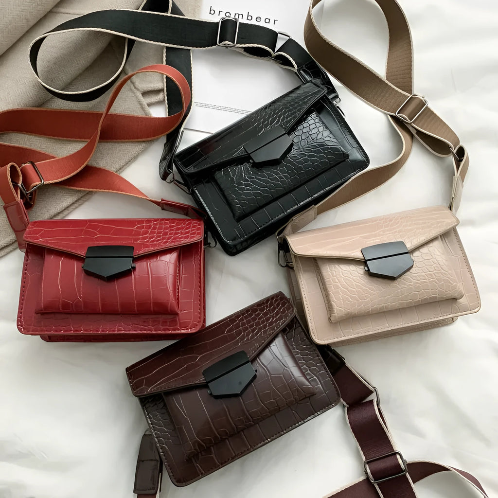 Vintage PU fabric crossbody bag with adjustable strap in multiple colour options