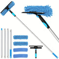 Two-in-one glass squeegee high-rise wiper with stainless steel poles in blue colour on window