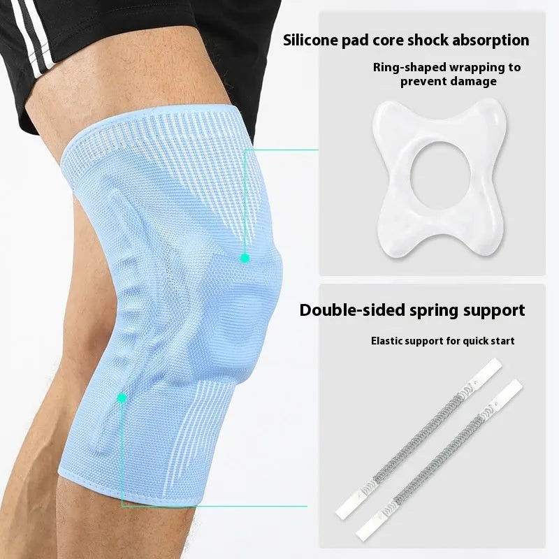 Sports knee pad in black and grey, black and blue, or light blue, sizes S to XL for running and outdoor use