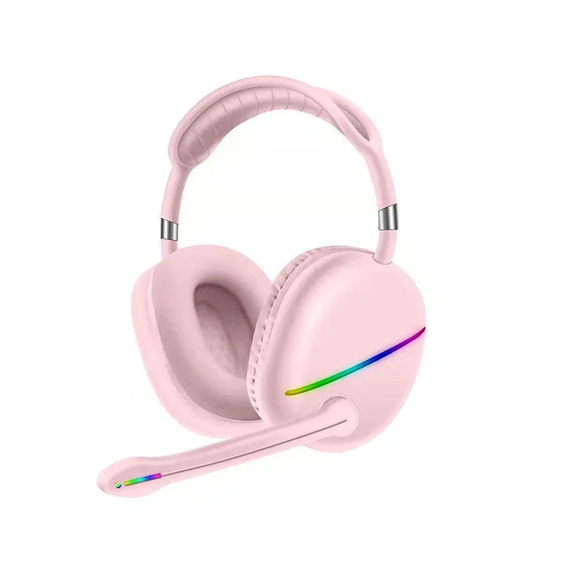 Blue wireless Bluetooth gaming headset with illuminated RGB lights on the earcups
