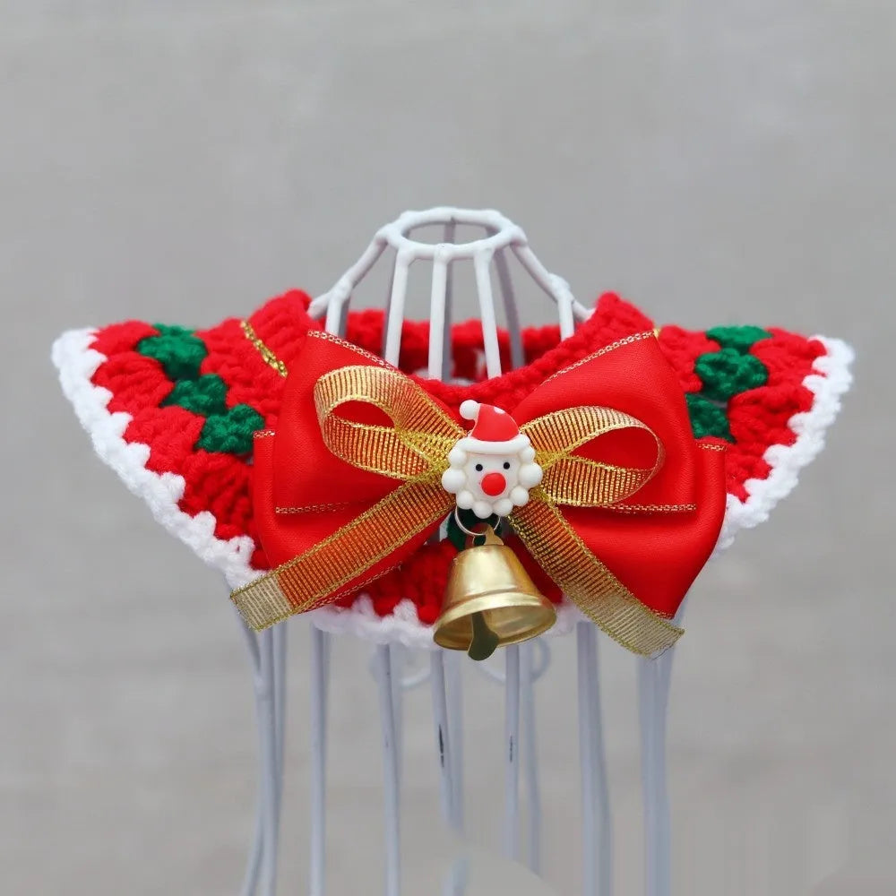 Christmas pet scarf with knitted wool Santa reindeer bell designs in multiple colours and sizes