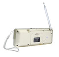 L-288AMBT portable Bluetooth speaker and AM FM radio with LCD screen in black, blue, gold, or red colour.