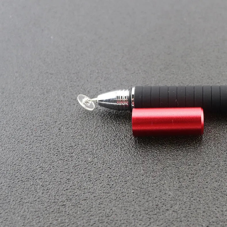 2-in-1 capacitive stylus pen with conductive cloth head and suction cup disc in aluminium barrel, 132mm length, multiple colours