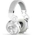 Blue String T2 black and white over-ear Bluetooth headset with folding metal design and a 1.5m cable.
