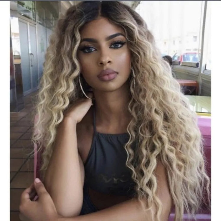 26 inch brown deep wave wig for ladies, long curly centre part synthetic hair, 265g
