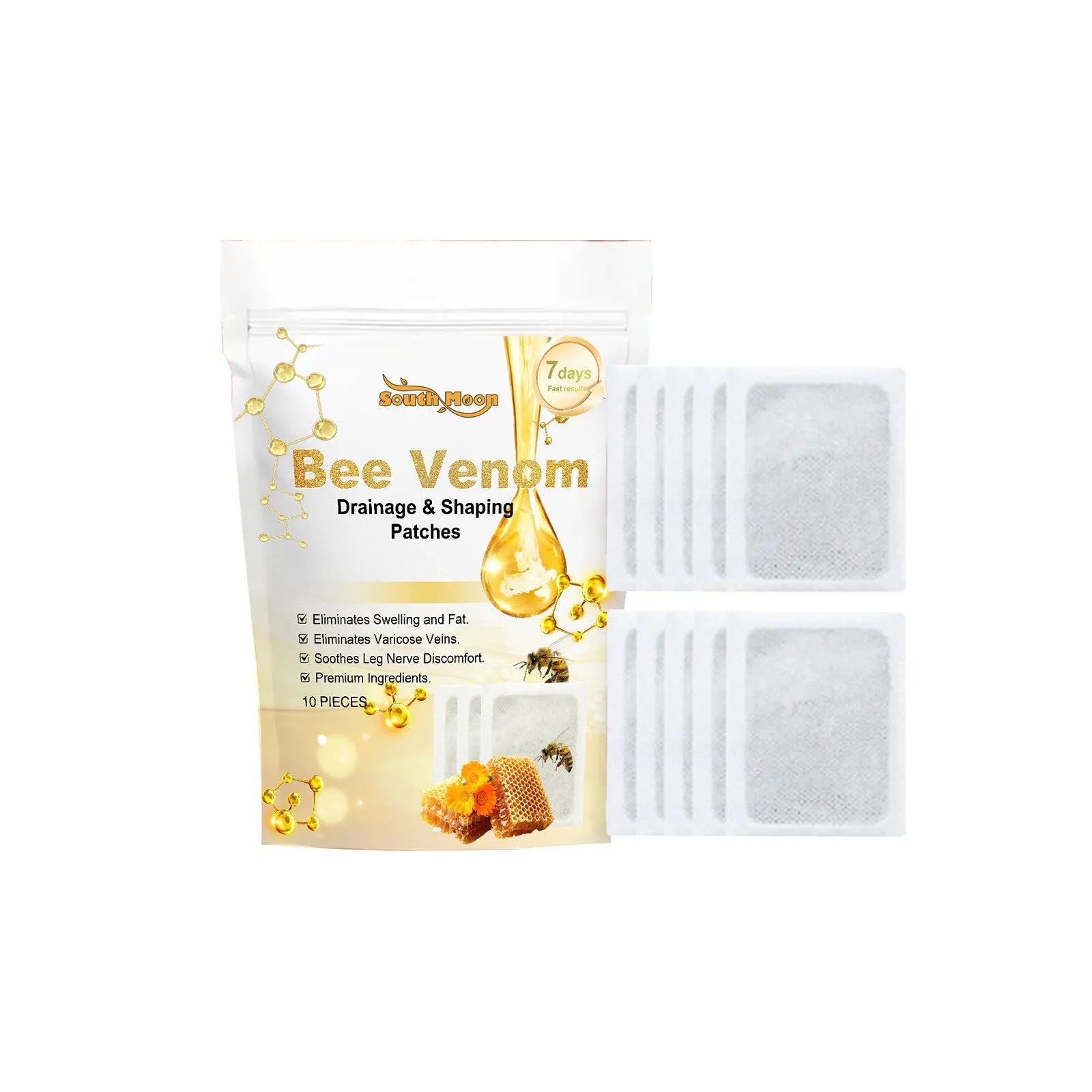 10-piece pack of foot care patches with bee venom and mugwort for universal skin types
