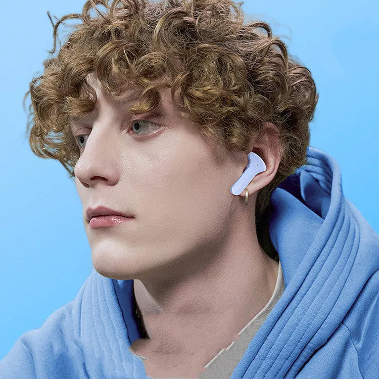 Green LED digital display wireless Bluetooth earbuds with USB-C charging cable and silicone case