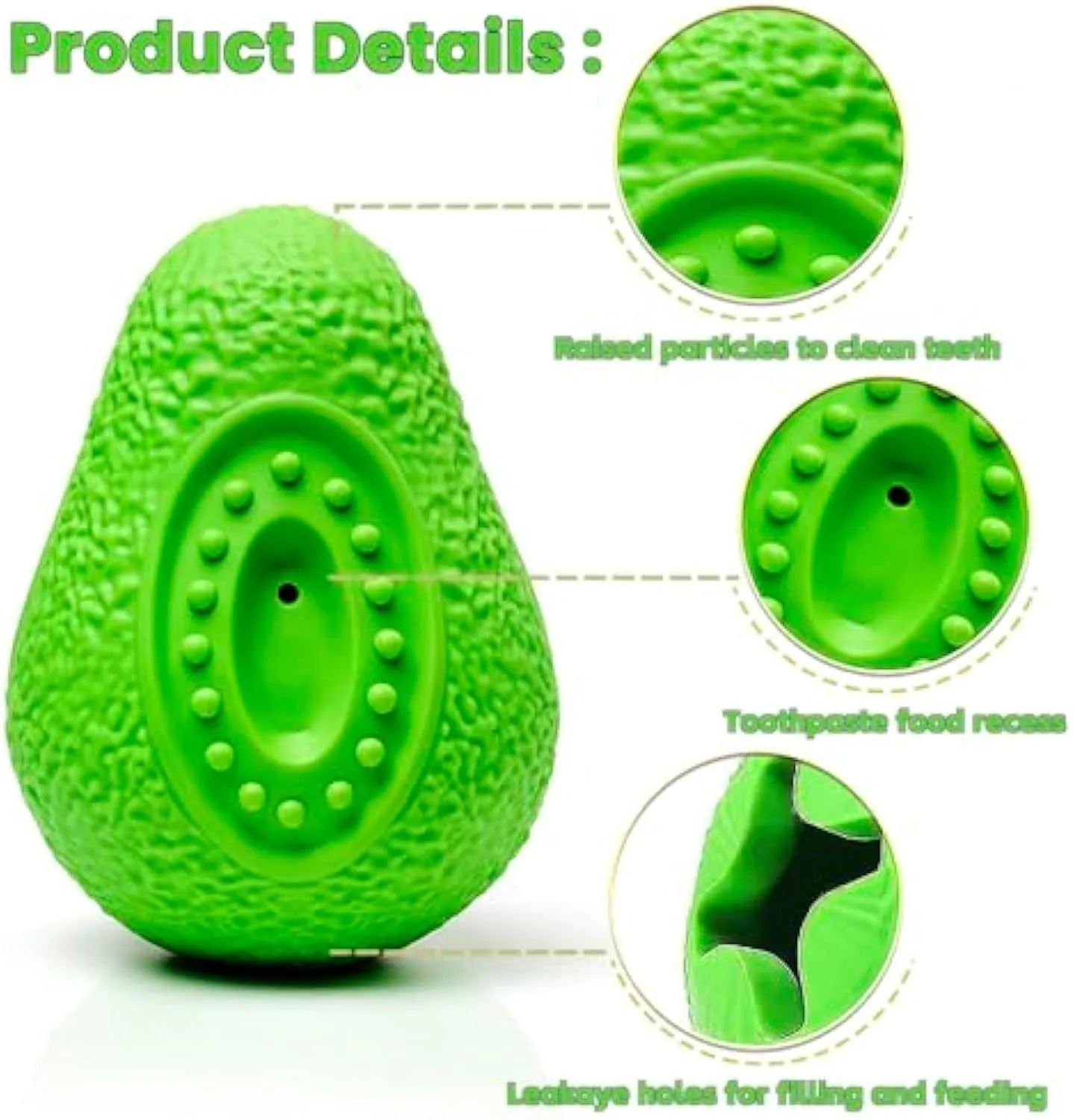 Green natural rubber dog chew toy with textured surface and food cavity for aggressive chewers