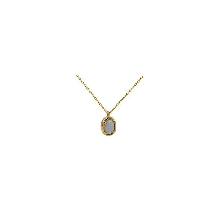 S925 sterling silver oval pendant necklace with jelly opal gemstone in gold or white gold plating