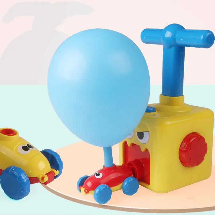 Balloon-powered car toy with inflatable cylinder and trolley, ABS plastic, 11.5x11.5x22.5cm