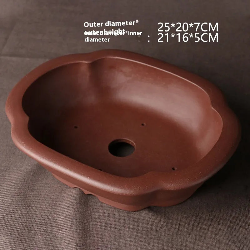 Handmade purple clay ceramic bonsai basin with classical Chinese styling