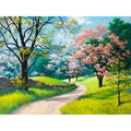 DIY Paint by Numbers kit showing 40x50cm linen canvas with landscape design, acrylic paints, and optional wooden stretcher frame.