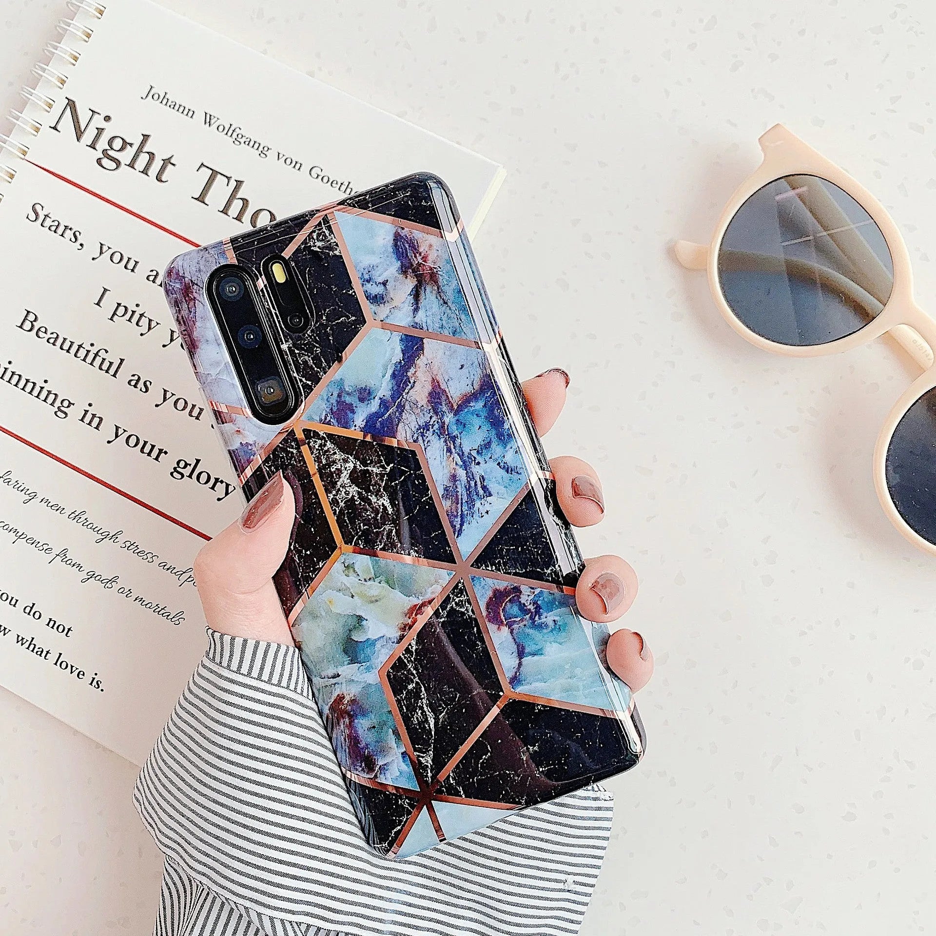 Electroplated marble phone case with metallic finish for Huawei and Samsung smartphones