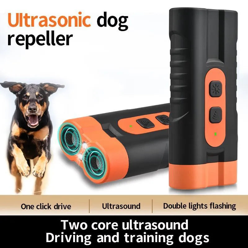 Dog Drives ultrasonic two-head dog repellent device in black plastic casing with compact dimensions