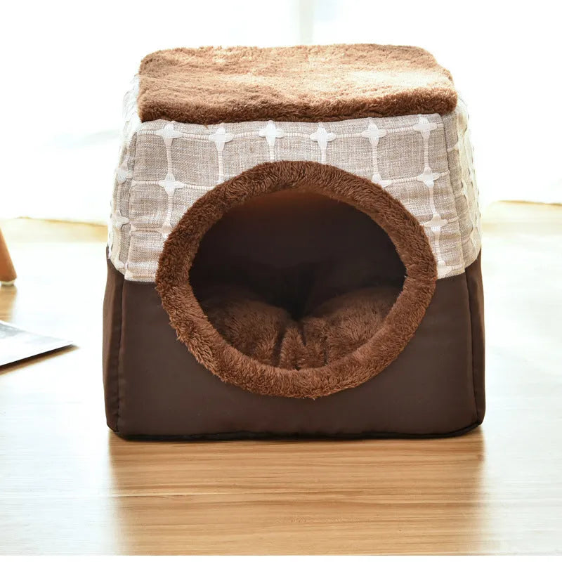 Closed cat room space box pet nest in grey velvet with enclosed design and high density sponge filling