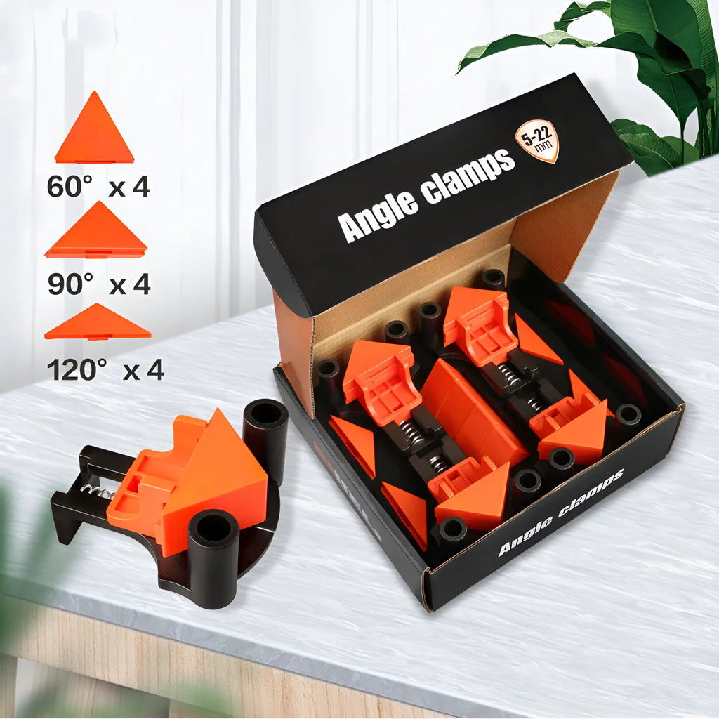 Plastic right angle punch installer clips for picture frame assembly in a set of four.