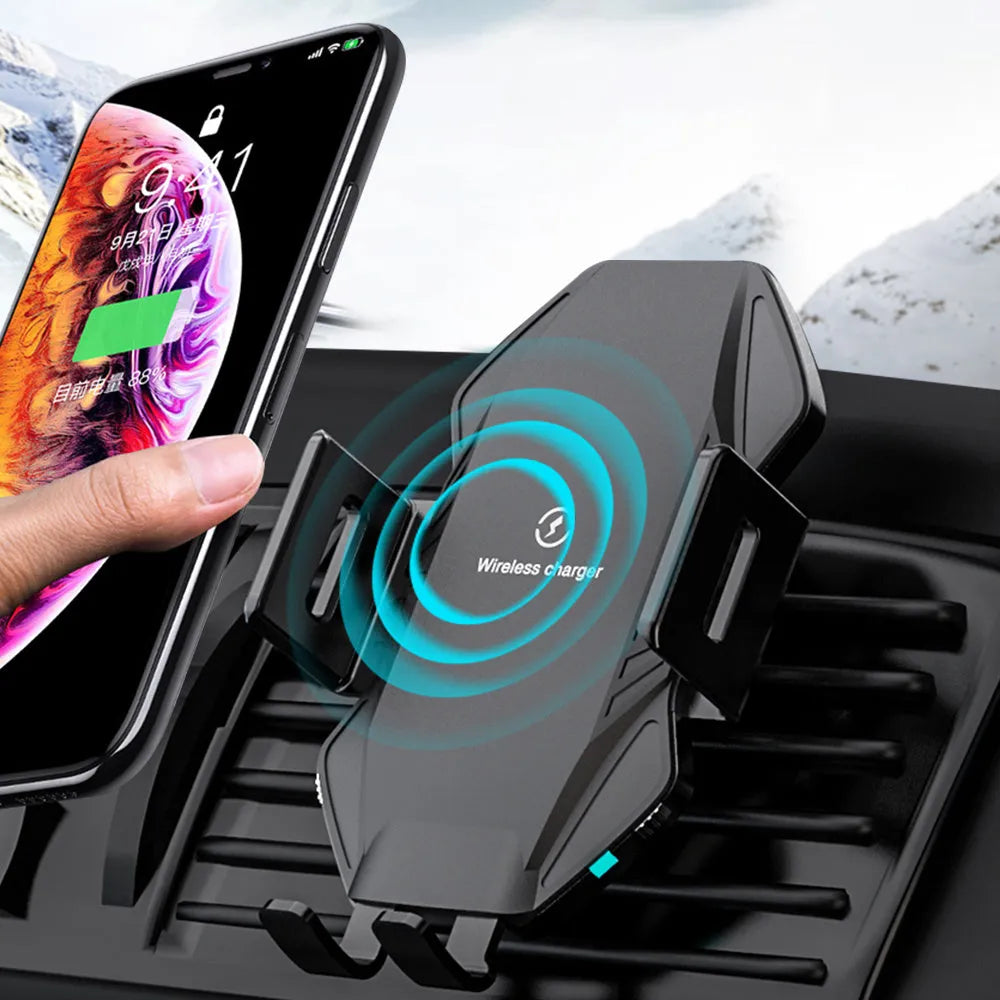 Model T3 auto-sensing car wireless charger with chuck and suction cup mounting options