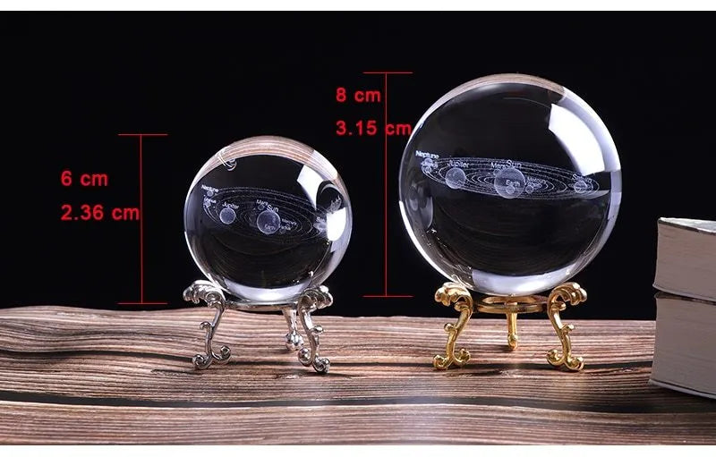 Solar system crystal ball in K9 crystal, available in 60mm, 80mm and 100mm with base options