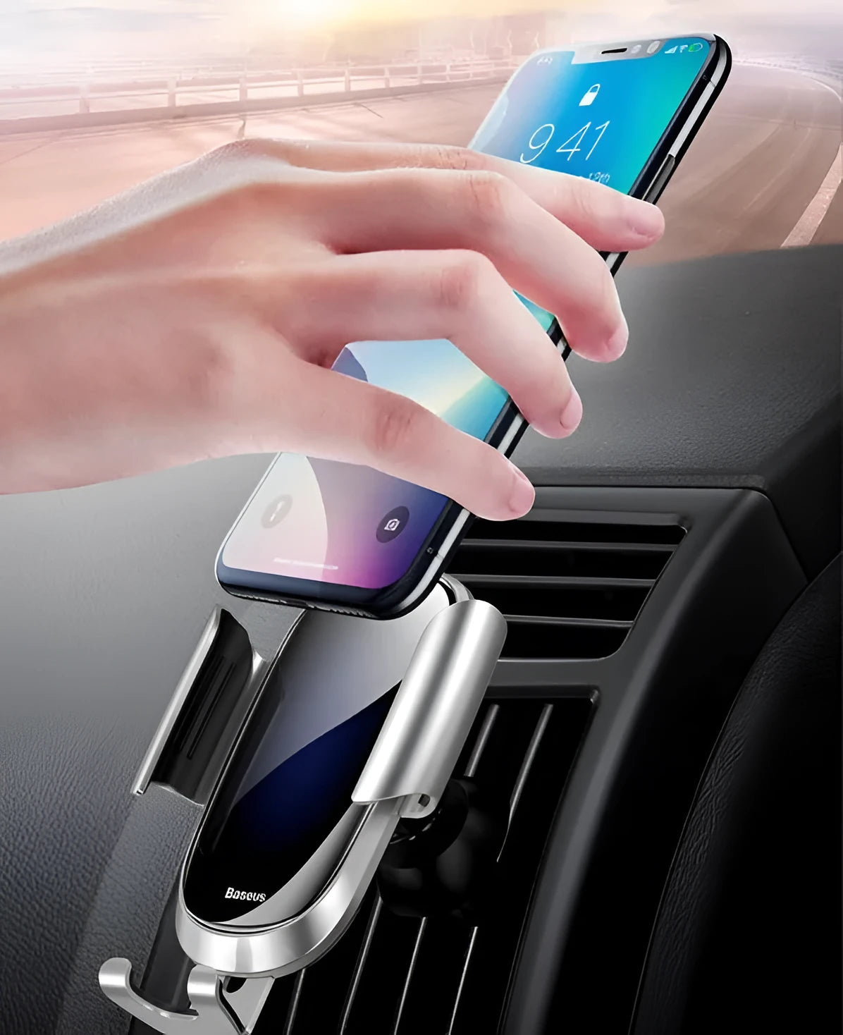 Universal smart car bracket for smartphones in black, blue, and silvery colour options