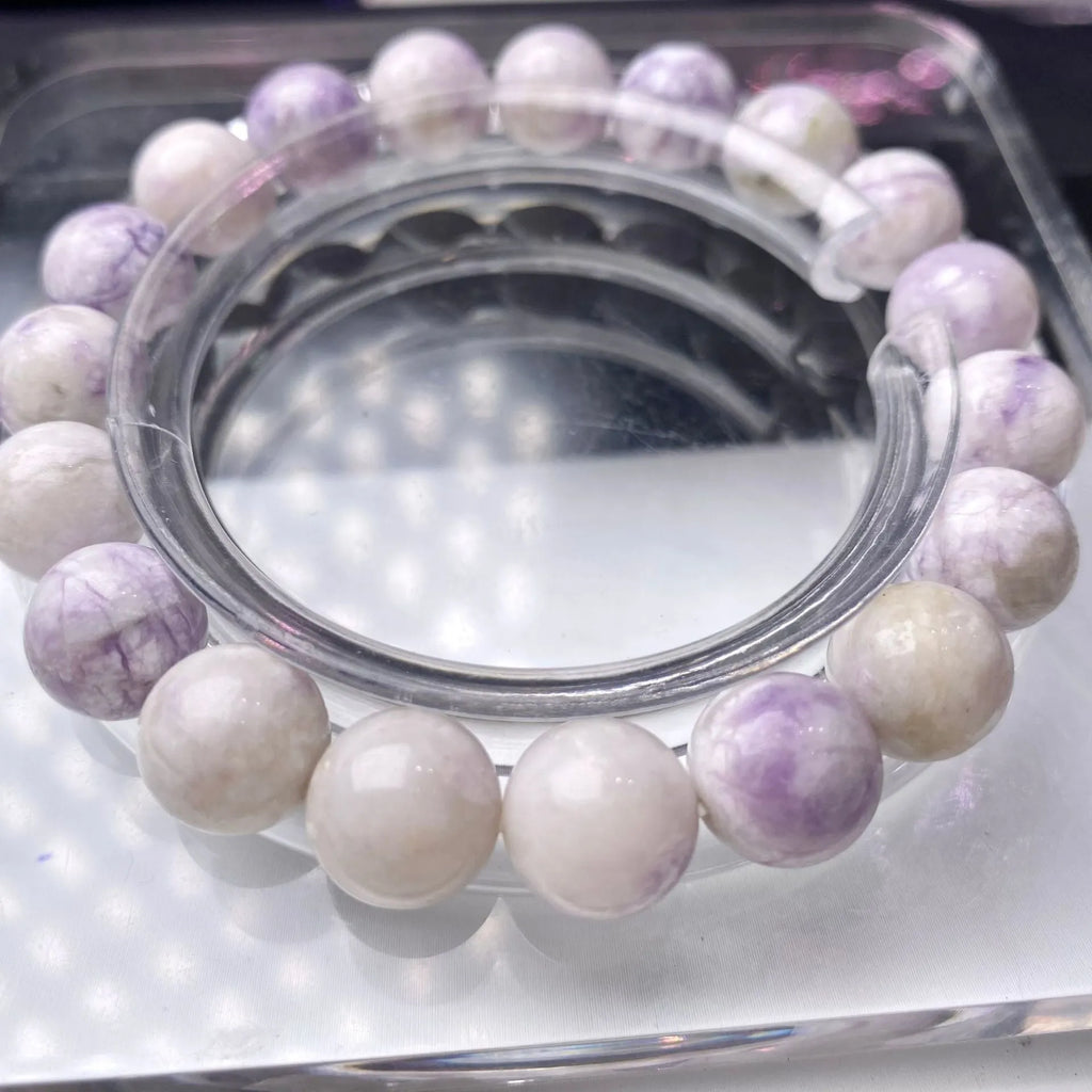 Natural purple turquoise women's bracelet with elastic cord, showing bead size options