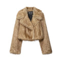 Women's brown artificial fur effect short coat with long sleeves, casual style, sizes XS to L