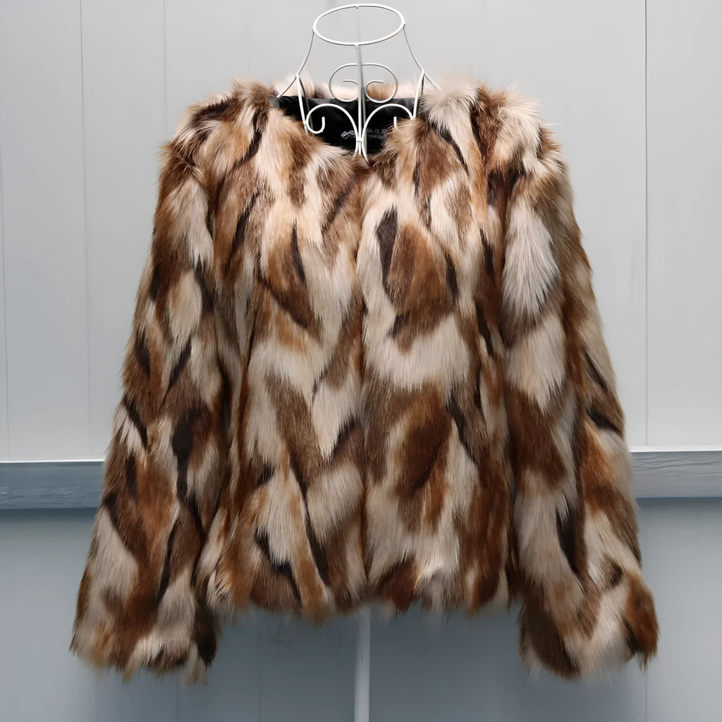 Women's slim-fit Korean-style faux fur coat in photographed colour with regular sleeves.