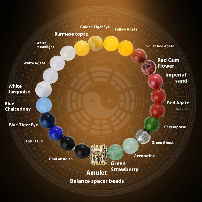 Crystal five elements Duobao bracelet for men and women geometric shape round elements