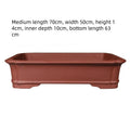 Handmade purple clay rectangular bonsai pot showing three size options for indoor plant display