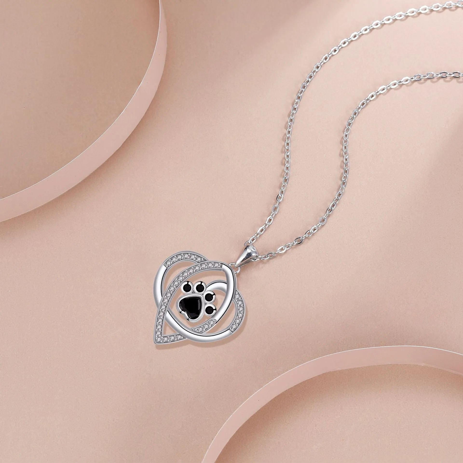 Copper necklace with dogs and cats footprints pendant on cross chain